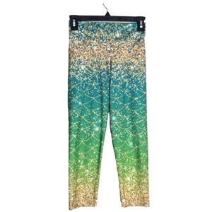 Namaste Fit Yoga Pants Workout Leggings Green Gold Diamond Design Luxury Mermaid